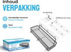 RVS Doucherek Zelfklevend Zonder Boren Zwart - Douchemandje Met 15KG Draagvermogen - Planchet Badkamerrek - Shower Rack - 31x10cm -Merkloos Shop 1200x896 1