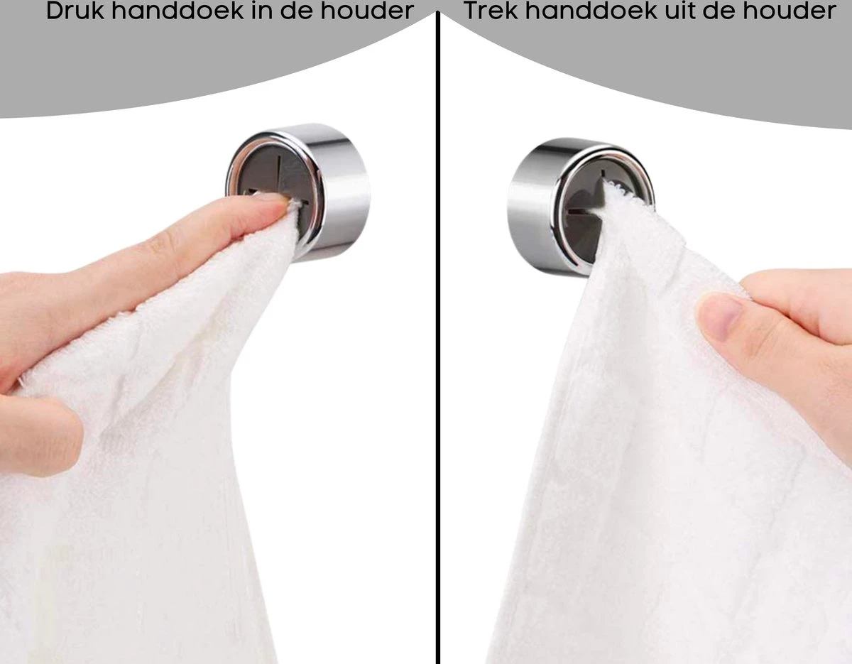 Merkloos 4x Zelfklevende Handdoek Houder Set - Kindvriendelijk - Anti-Stoot Ophang Haak Zonder Boren - Handdoekhaak - Chrome - Kliksysteem Theedoek - Handdoekklem 9 Merkloos 4x Zelfklevende Handdoek Houder Set - Kindvriendelijk - Anti-Stoot Ophang Haak Zonder Boren - Handdoekhaak - Chrome - Kliksysteem Theedoek - Handdoekklem - Afbeelding 7
