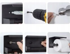 Toiletrolhouder - Wc Rol Houder Met Plankje - Inclusief Haakje - RVS - Waterbestendig - Zwart - Rheme -Merkloos Shop 1200x935