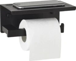 Toiletrolhouder Met Planchet - WC Rolhouder - Badkameraccessoires - Mat Zwart - 18,5x11 Cm