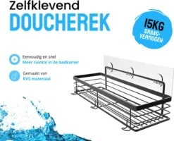 RVS Doucherek Zelfklevend Zonder Boren Zwart - Douchemandje Met 15KG Draagvermogen - Planchet Badkamerrek - Shower Rack - 31x10cm -Merkloos Shop 1200x972