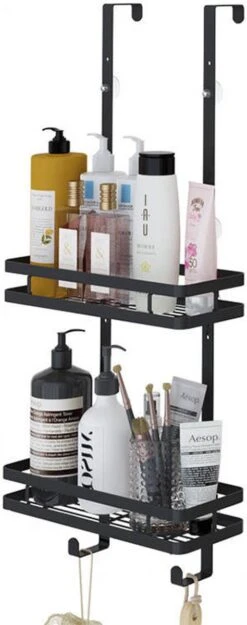 Merkloos Stainless Doucherek Zonder Boren - Douche- En Badrekje - Doucherek Zwart - Doucherek Hangend - Badkamer Accessoires - RVS - 2 Laags -Merkloos Shop 474x1200 1