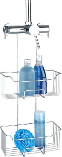 WENKO Doucherek Milo 2-laags 25x55cm RVS Glanzend - Doucherek Zonder Boren - Doucherek Hangend -Merkloos Shop 474x1200