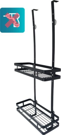 L'eauxe Doucherek Hangend Zonder Boren - Ophangbaar Badkamerrek Aan Douchewand - Opbergrek - Badkamer Accessoires - RVS - Zwart - Cadeau -Merkloos Shop 550x1200 1