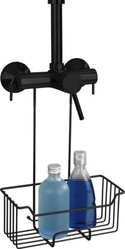 WENKO Doucherek Milo 25x36cm RVS Zwart - Doucherek Zonder Boren - Doucherek Hangend Zwart -Merkloos Shop 601x1200