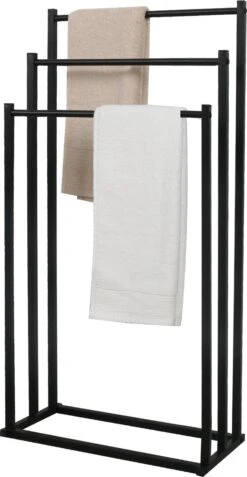 MIRI Handdoekrek – Handdoekhouder – Vrijstaand – Zwart – Staand – Metaal – 3 Rails – Zonder Boren – Badkamer / Keuken -Merkloos Shop 622x1200