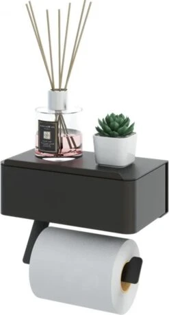 Toilet Rolhouder - Zwart - NEW MODEL 2023 - Met Tissue Houder En Plankje - Vergelijk Zelf Bakje Is Draaibaar Alles Kan Blijven Staan - Wc Rolhouder Zwart - Tissues Van Onder Of Boven - Boren Of Plakken -Merkloos Shop 646x1200