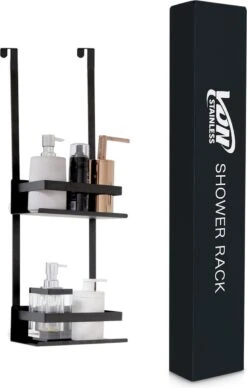 VDN Stainless Doucherek Zonder Boren - Doucherek Hangend - Doucherek Zwart - RVS - Doucherek Aan Douchewand - 2 Laags -Merkloos Shop 764x1200 3