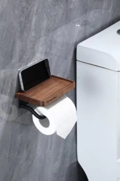 Lopoleis WC Rolhouder – WC-rolhouder – Luxe Toiletrolhouder Walnoothout – Zwart – Zelfklevend – WC Rolhouder Zonder Boren – Toiletrolhouder Met Plankje – WC Rolhouder Zwart – Badkamer Accessoires -Merkloos Shop 800x1200 12