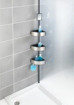 WENKO Telescopisch Doucherek Big Black 3-laags Met Spiegel Zilver/zwart - Bevestigen Zonder Boren -Merkloos Shop 850x1200
