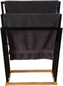 Handdoekrek Badkamer - Handdoekrek - Handdoekladder - Handdoekrek Zonder Boren - Handdoekrek Vrijstaand - Handdoekenrek Badkamer - Handdoekenrek Vrijstaand - Handdoekenrek - Handdoekenladder - Zwart - Hout - Zonder Boren -Merkloos Shop 885x1200