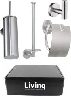 Toiletaccessoireset RVS 4-delig - Luxe Toilet Set - Toiletborstel Met Houder - Toiletrolhouder Met Klep - Reserverolhouder - Handdoekhaak - Zilver - Toiletset -Merkloos Shop 887x1200