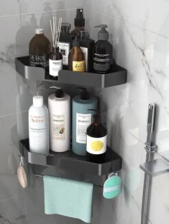 Luxe Doucherek Zonder Boren – 1/2/3 Laags – 32 Cm – Hangend – Aluminium – Zwart -Merkloos Shop 907x1200