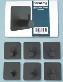 Vannons - Handdoekhaakjes - Zelfklevende Haakjes - Set Van 6 Haakjes - RVS - Zwart -Merkloos Shop 927x1200