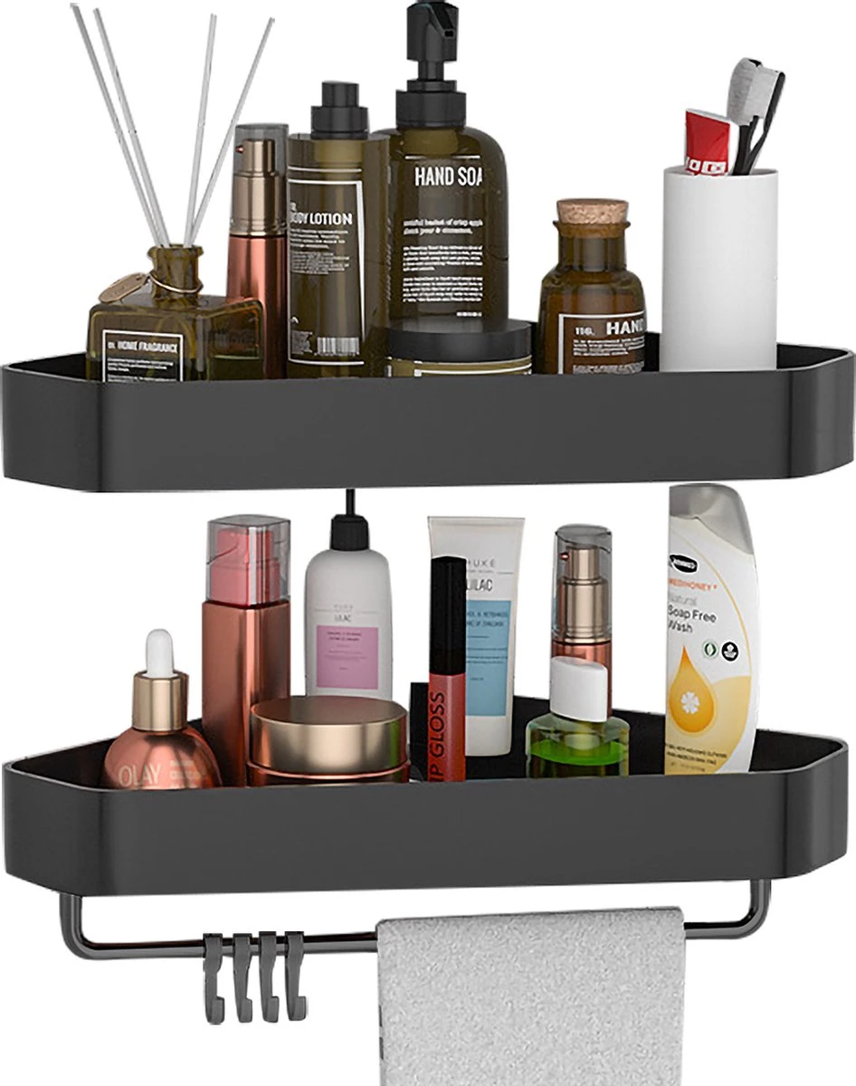 Cgoods Doucherek 2 Laags - Doucherek Zonder Boren - Doucherekje - Douchemandje - Badkamerrek - Badkamer Accessoires - Zwart 2 Cgoods Doucherek 2 Laags - Doucherek Zonder Boren - Doucherekje - Douchemandje - Badkamerrek - Badkamer Accessoires - Zwart